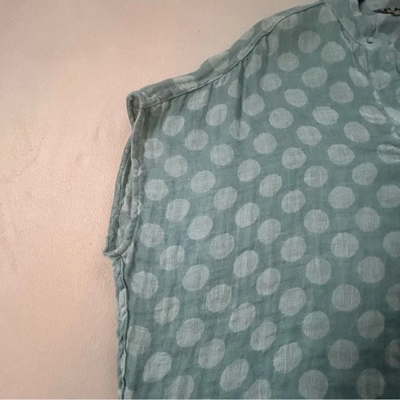 FLAX  Women’s Light Blue Polka Dot Linen Spartan Pullover Boxy Top Blouse Sz S - Picture 10 of 16